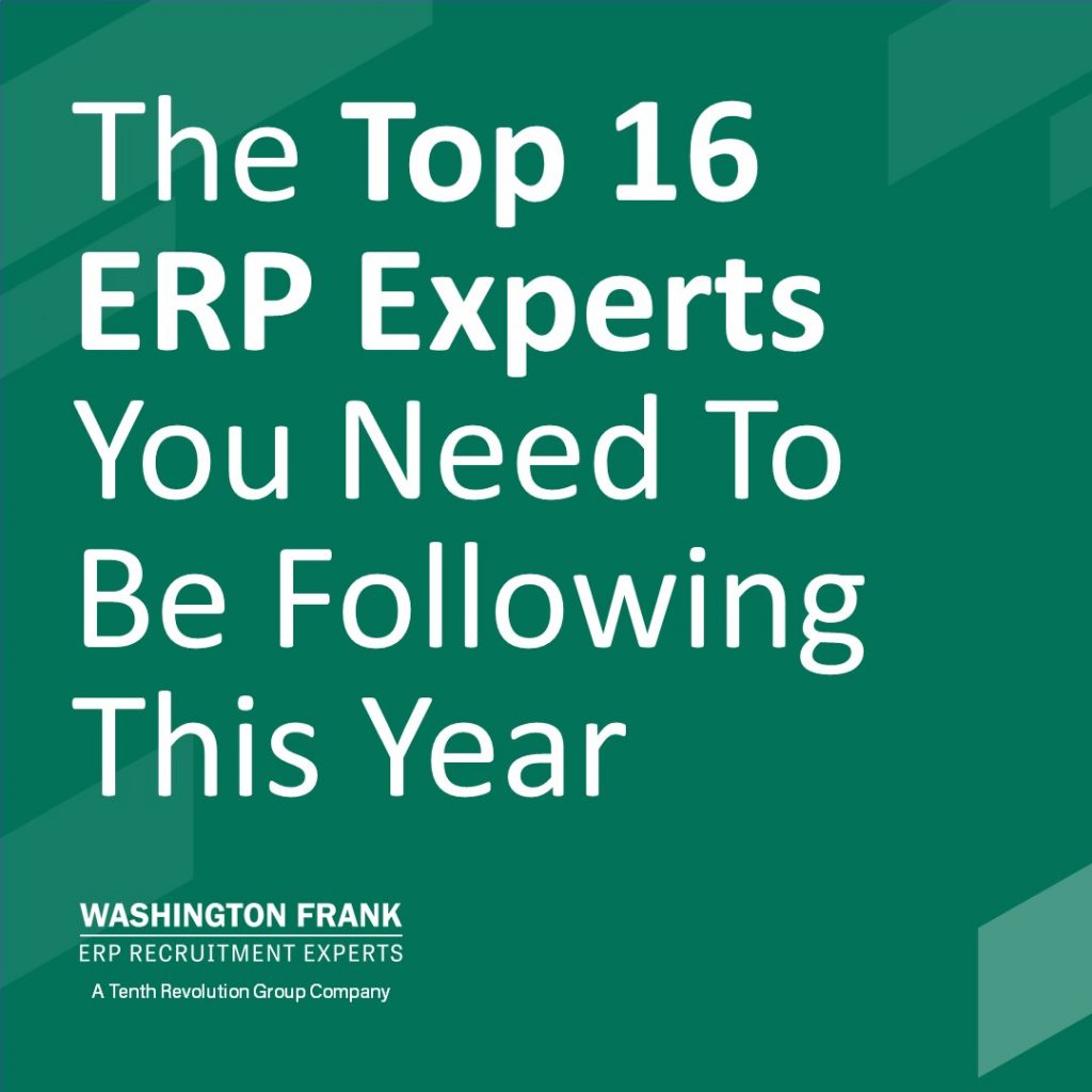 Green graphic that says "The Top 16 ERP Experts You Need To Be Following This Year"